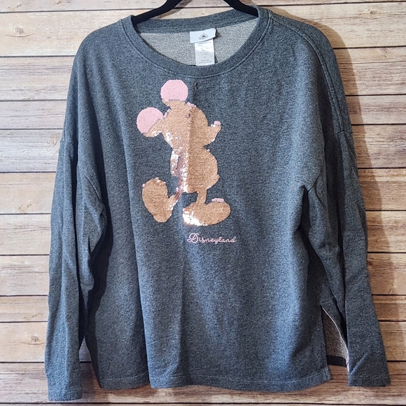 Disney Other - CUTE! Disney Gray Sweatshirt with Pink Sequin Design
